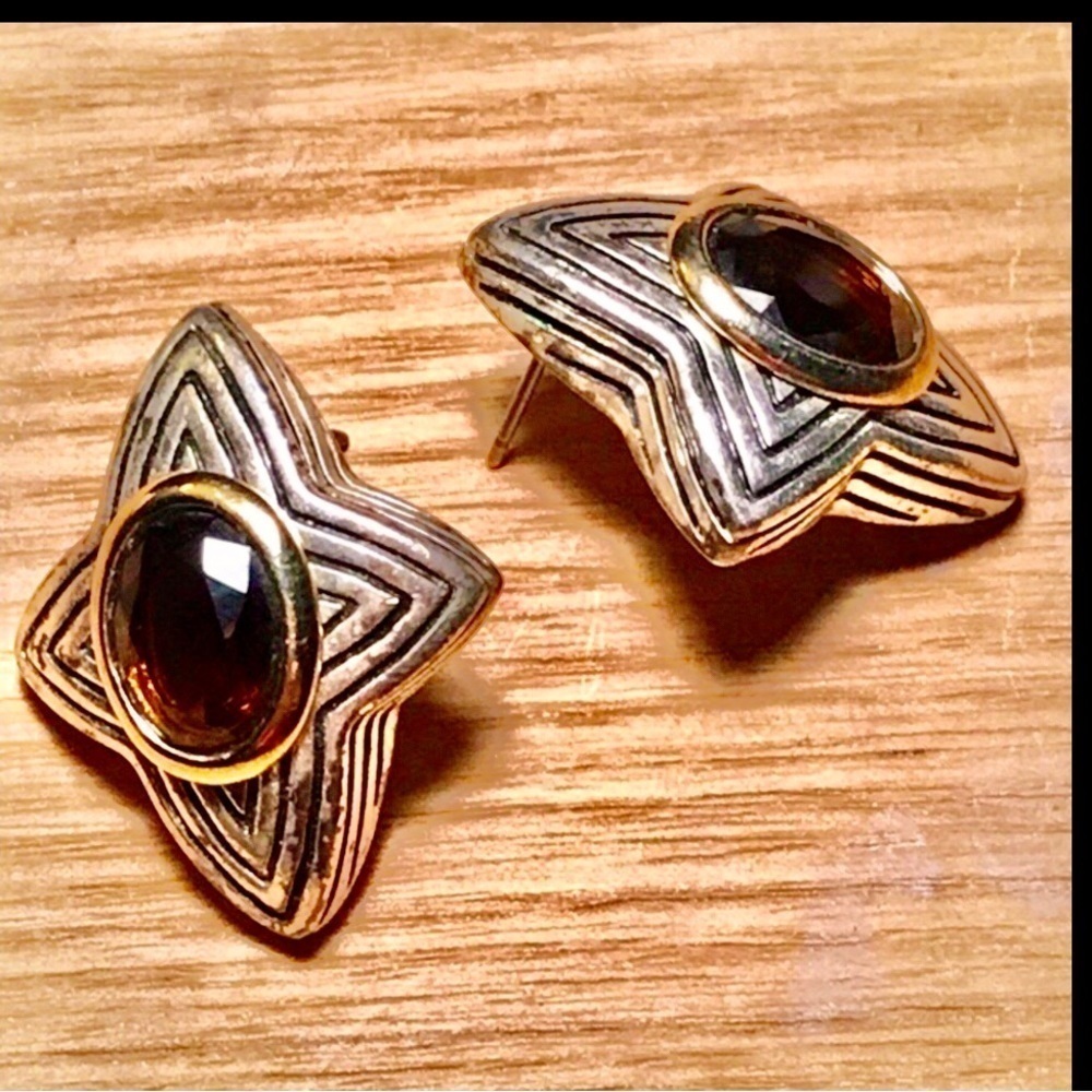 VINTAGE Avon Smokey Stones Silver Earrings - Picture 7 of 7